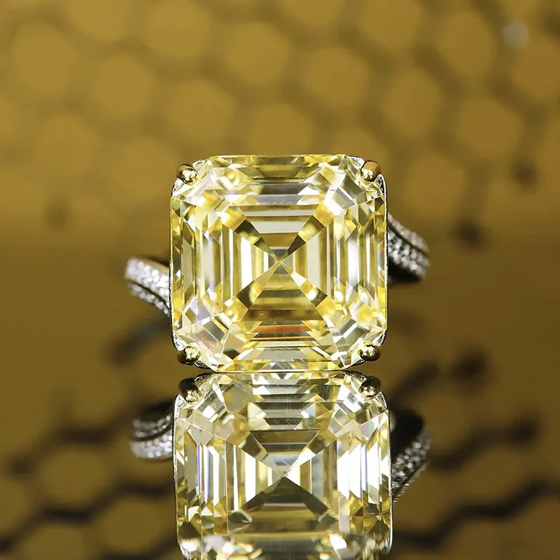 

Apaison 2023 New 925 Silver 12 * 12 Square Yellow Diamond High Carbon Diamond Ring Fashion Simple Ring Zircon Crystal Jewelry