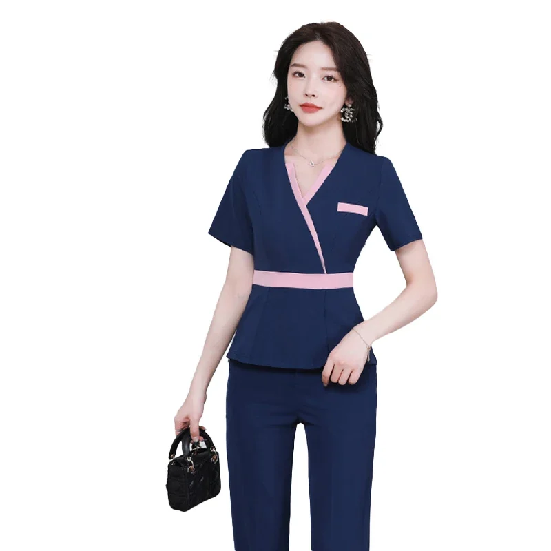 

Beautician Overalls Working Hotel Front Desk Club Spa Foot Bath Beauty Salon Work Clothes Women Massage Uniform trousers Suit