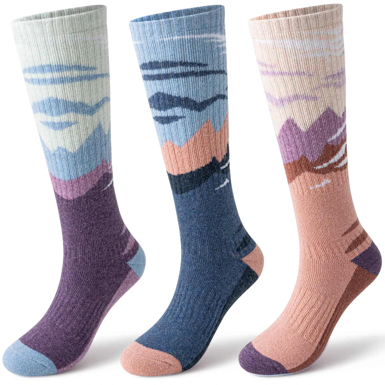 3 Pairs of Merino Wool Ski Socks for Women and Men, Warm Winter Knee High Socks, Ski Board Socks, Comfortable Outdoor Socks