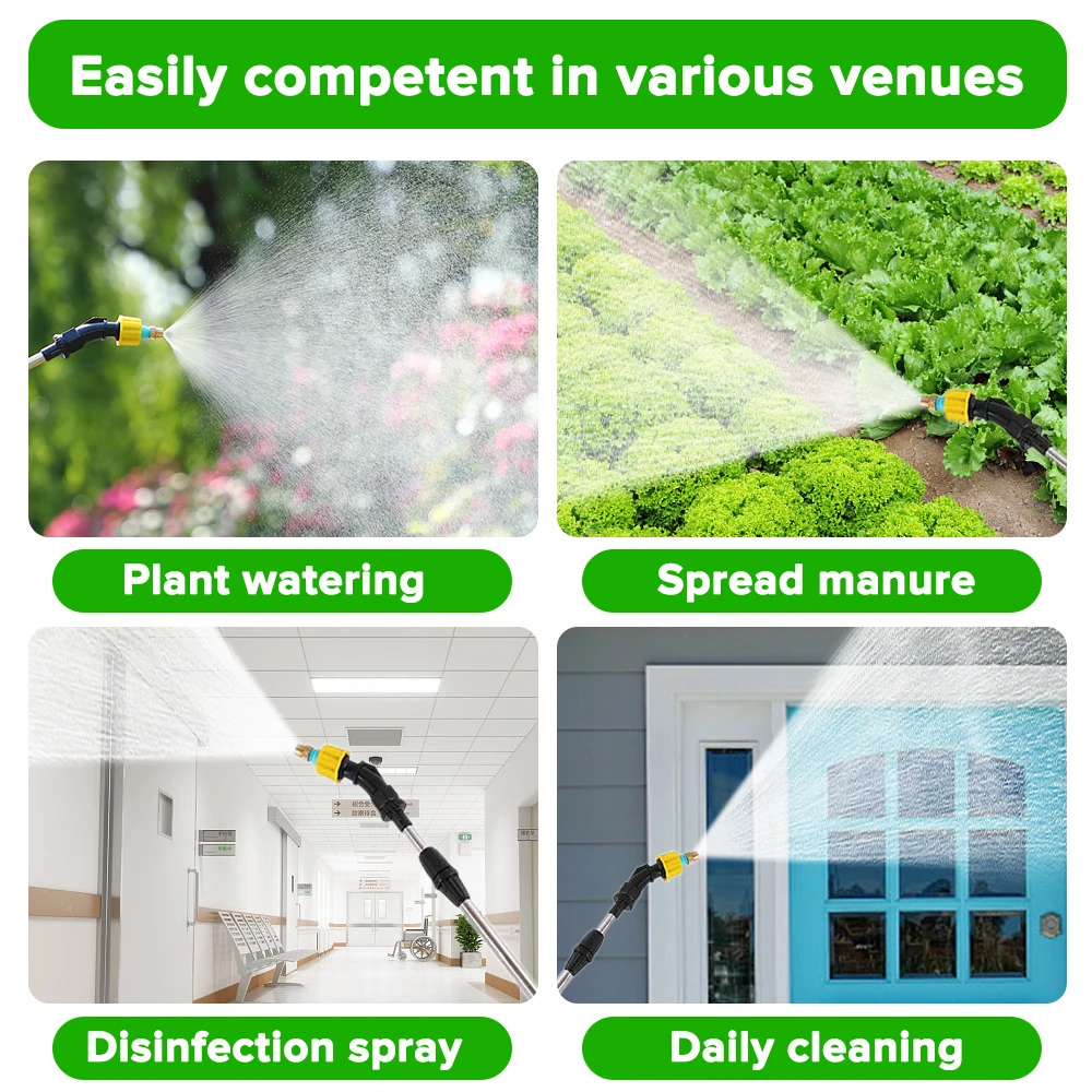 Portable Electric gardening sprayer Irrigation Tool USB 2400mah Rechargeable Telescopic Handle with 3 Nozzles for Yard Plant