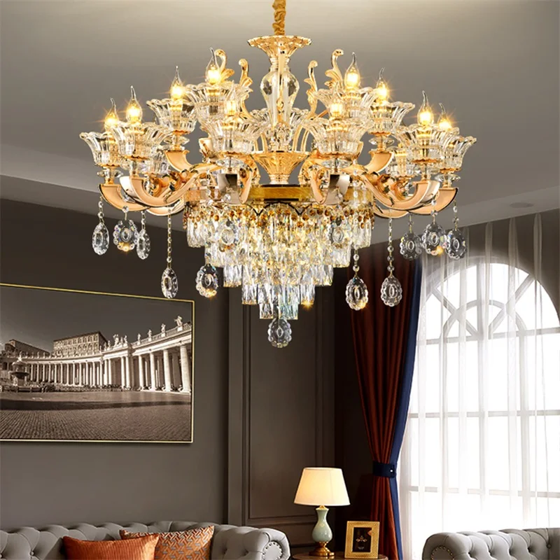 

TEMAR Contemporary Chandeliers Lamp Gold Luxury LED Crystal Candle Pendant Light for Home Living Room Bedroom Hotel Fixtures