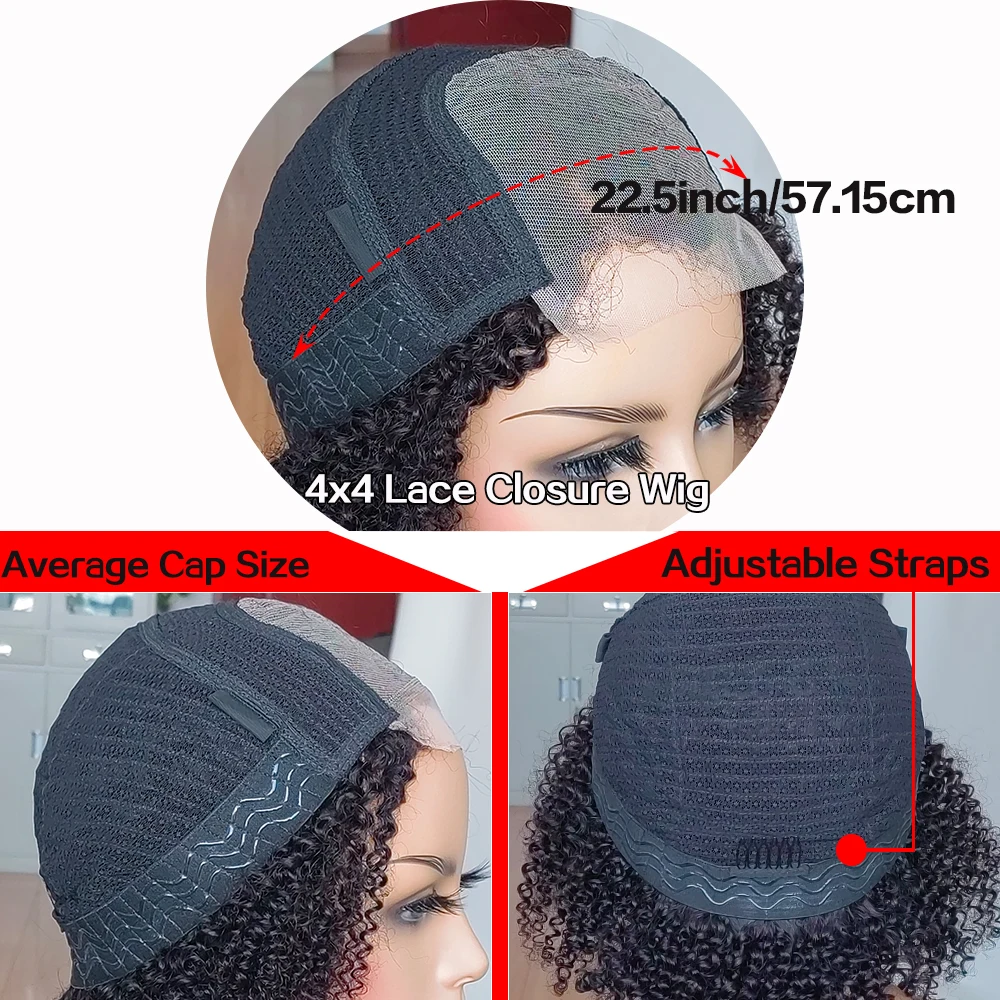 Parrucca in pizzo con chiusura 4x4 riccia Jerry 4C Kinky Edges, parte laterale, 100% capelli umani, pre-pizzicata, parrucca frontale in pizzo corto_voghion.com