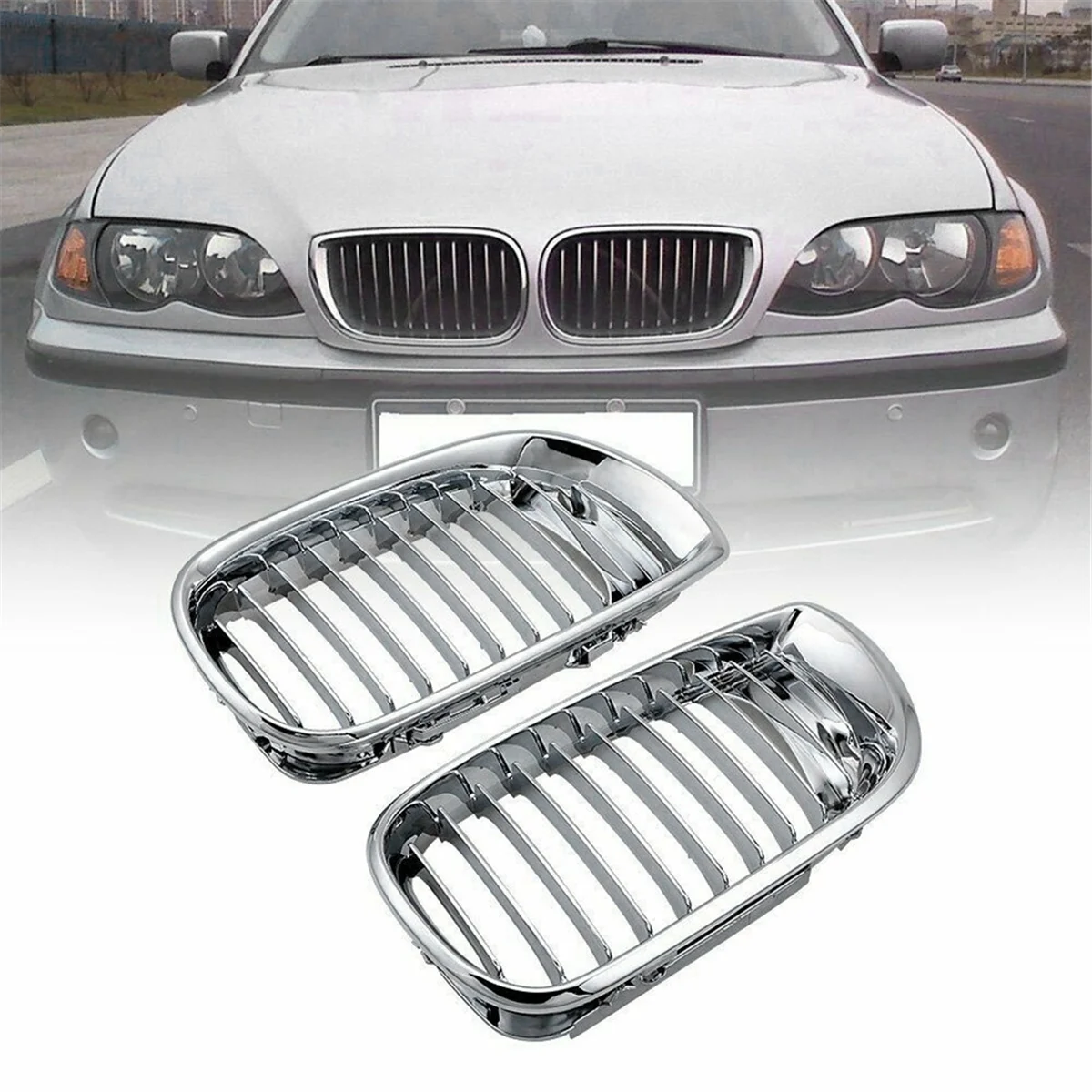 Automobile Forward Air Grille Chrome Ghost Mask Suitable For BMW E46 4-Door 2002-2005 51137030545 51137030546