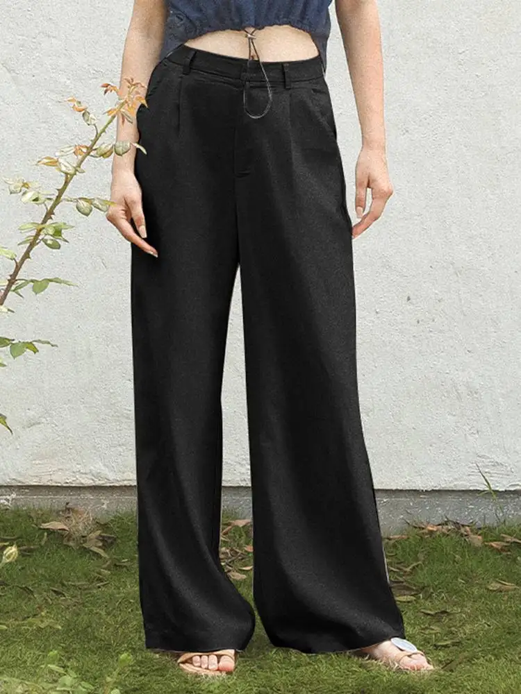 

ZANZEA Fashion Ankle Length Pant Autumn Elegant Solid Wide Leg Trousers Ladies Vintage OL Pantalon Woman Casual Street Palazzo