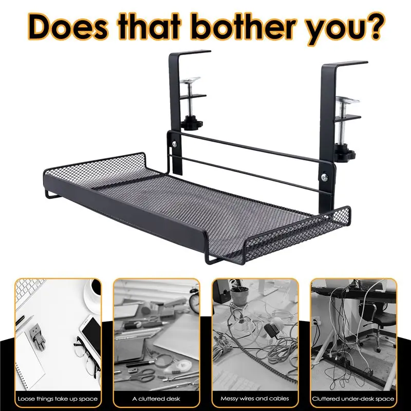 ABRJ-책상 아래 케이블 정리 트레이 드릴 없이 설치하는 책상 케이블 정리함 와이어 관리 트레이 케이블 관리 랙 보관 선반