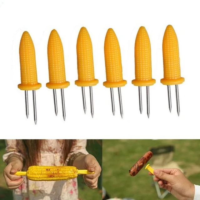 6Db Rozsdamentes Acél Kukorica Pörkölt Tű, Grillbot, Barbecue Szerszám, Kültéri Kemping Villa, Gyümölcsvilla