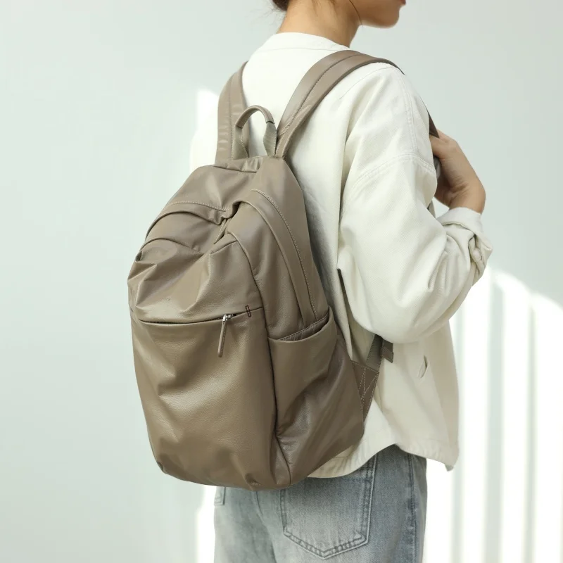 Luxury Genuine Leather Backpack With Computer Compartment Women And Men Soft Large Capacity Fashion Backpacks 6