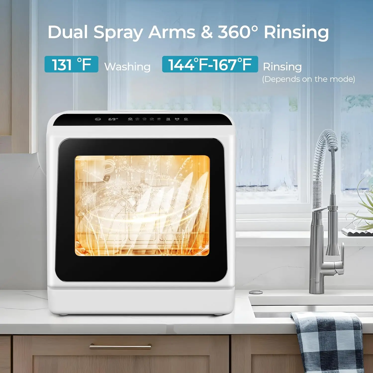 Mini Portable Dishwasher Countertop Compact Dishwashers, Tabletop Small Dishwasher with 5L Built-in Water Tank with 6 Mod 4