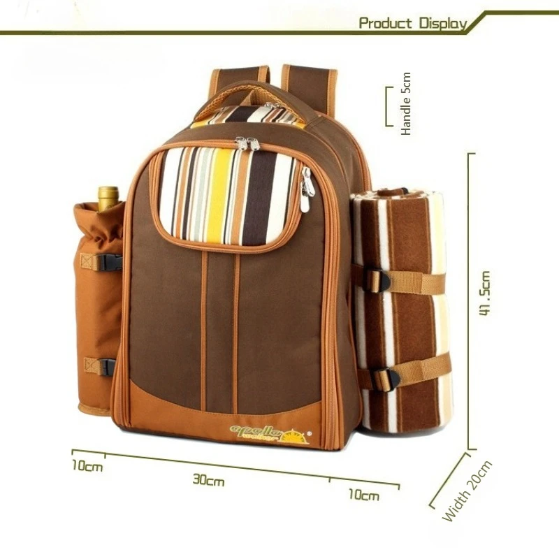 Picnic Tableware Bag Picnic Backpack for 4 Person Portable Thermal Insulation with Cooler Compartment Wine Bag Picnic Blanket