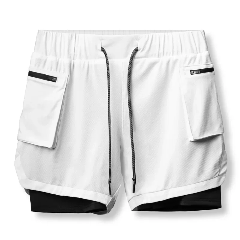 Men's American Style Fitness Sports Shorts Quick Dry Breathable Loose Double Layer Inner Pad Anti Exposures Outdoor Running Bask