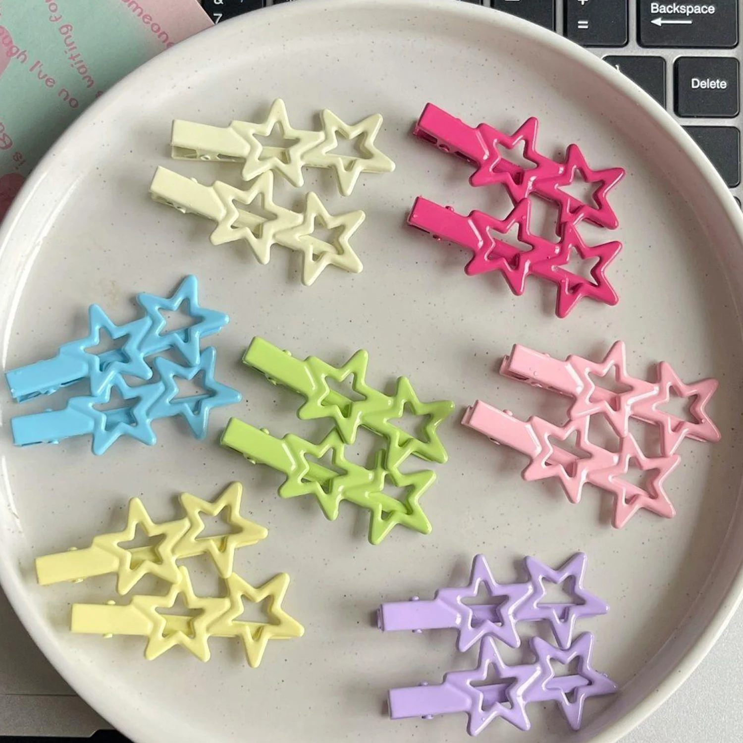 2PCS Set Candy Color Metal Two Five-pointed Star Pentagrams Hair Clips For Girl Children Cute Kawaii Simple Sweet Hairpin hanfu shoes embroidered dragon boots drama stage performance five color official boots