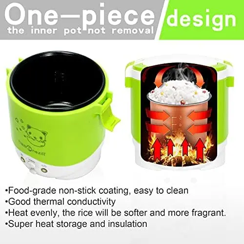 1.0L Mini Rice Cooker,WHITE TIGER Portable Travel Steamer Small,15 Minutes  Fast Cooking, Removable Non-stick Pot, Keep Warm, Suitable For 1-2 People 