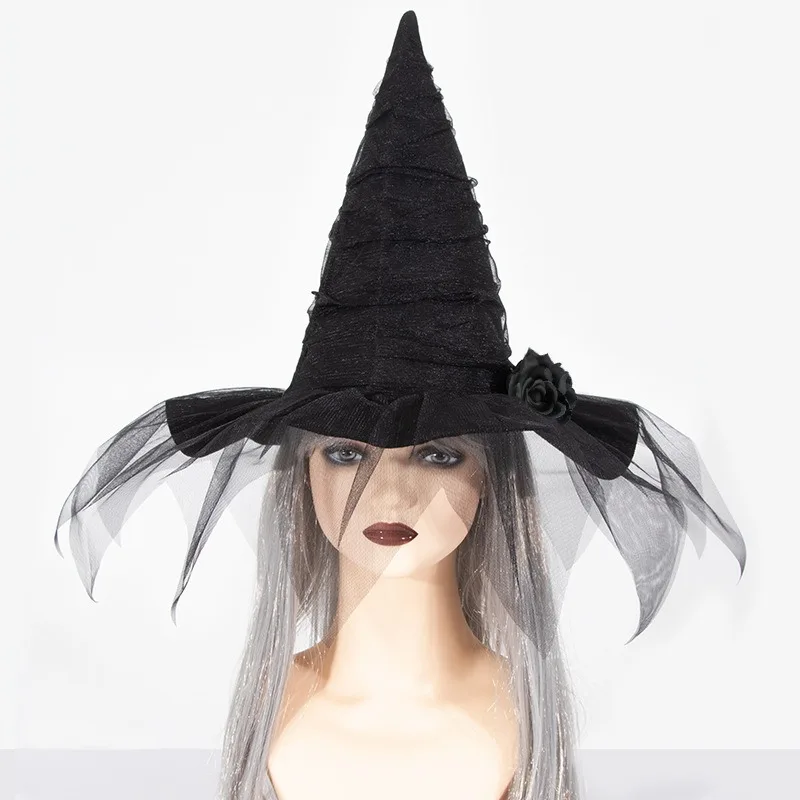 Halloween Baroque Witch Hat cosplay hat Mesh Simulation Flower Dress Up Accessories Gothic Queen Cosplay Witch Makeup Ball Party Hat