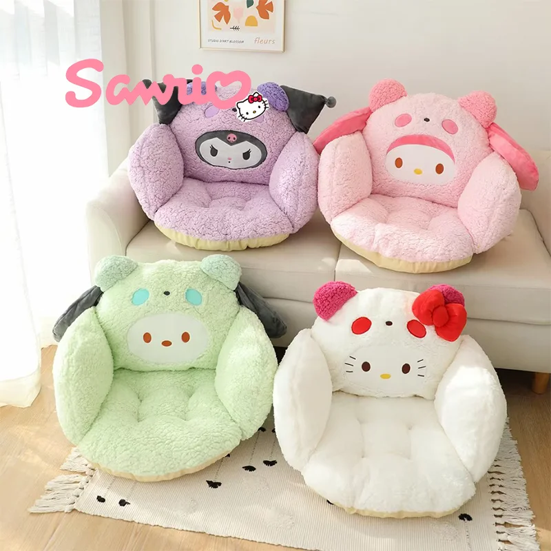 

Sanrios Cartoon Warm Plush Cushion Hellokitty Melody Kuromi Cinnamoroll Pochacco Kawaii Winter Thermal Office Chair Cushion Gift