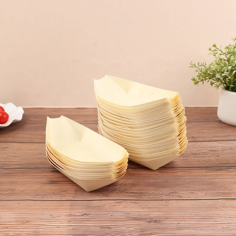 50Pcs Disposable Wooden Boat Plate Sushi Wood Boat Sushi Salad Dessert Bowl Pine Wood Bowl Plate Tray