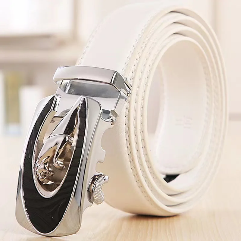 

Golf Men's Classic White Belt Leather Automatic Buckle Belt Men's Fashion Jaguar Red Young Casual Trend Pants Belt