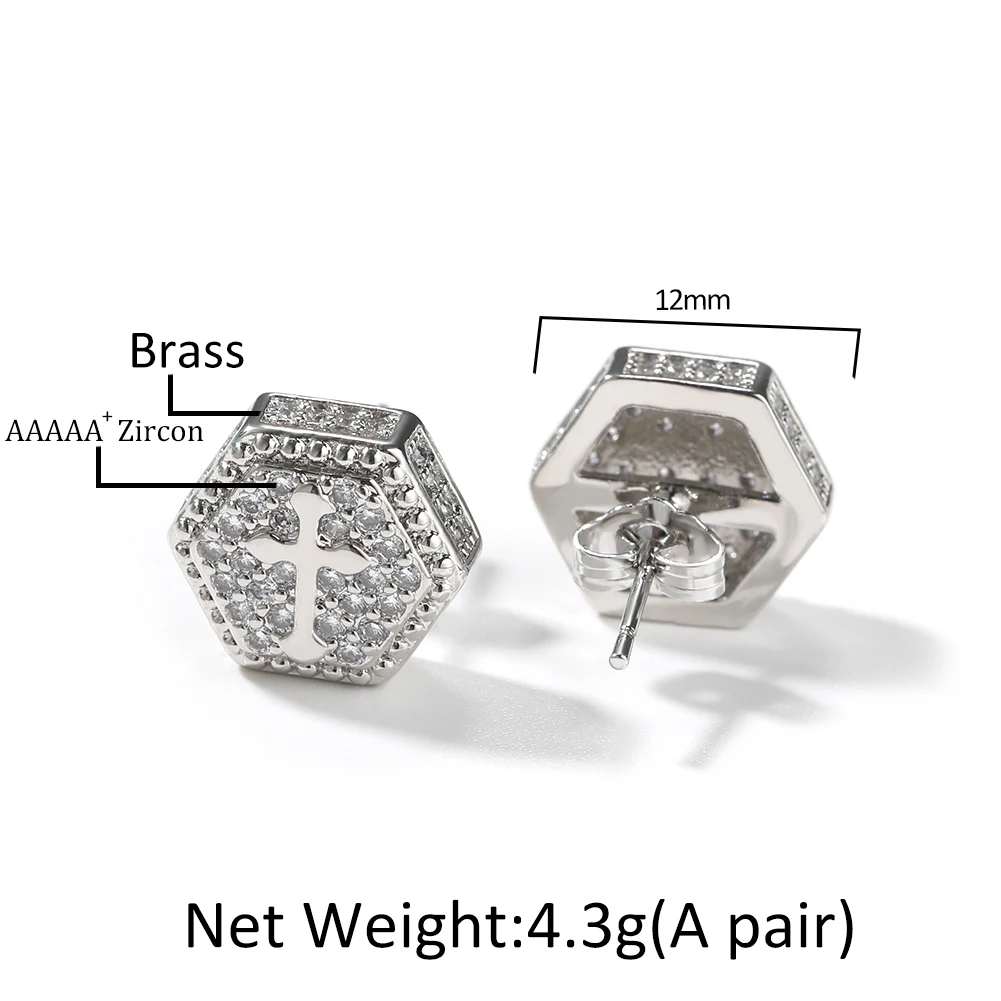 THE BLING KING Iced Out CZ Hexagon Design Cross Stud