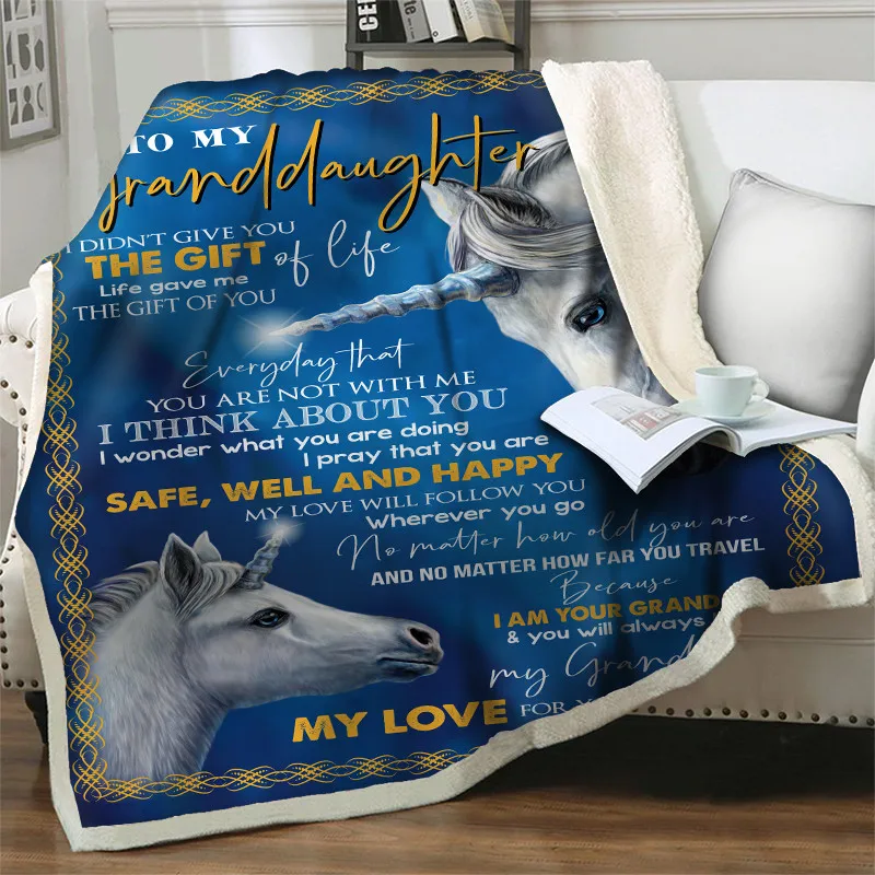 

Letter To My Granddaughter 3D Printed Blanket Horse Design Soft Plush Throw Blankets Lightweight Warm Gift Couch Bed Chair Cover