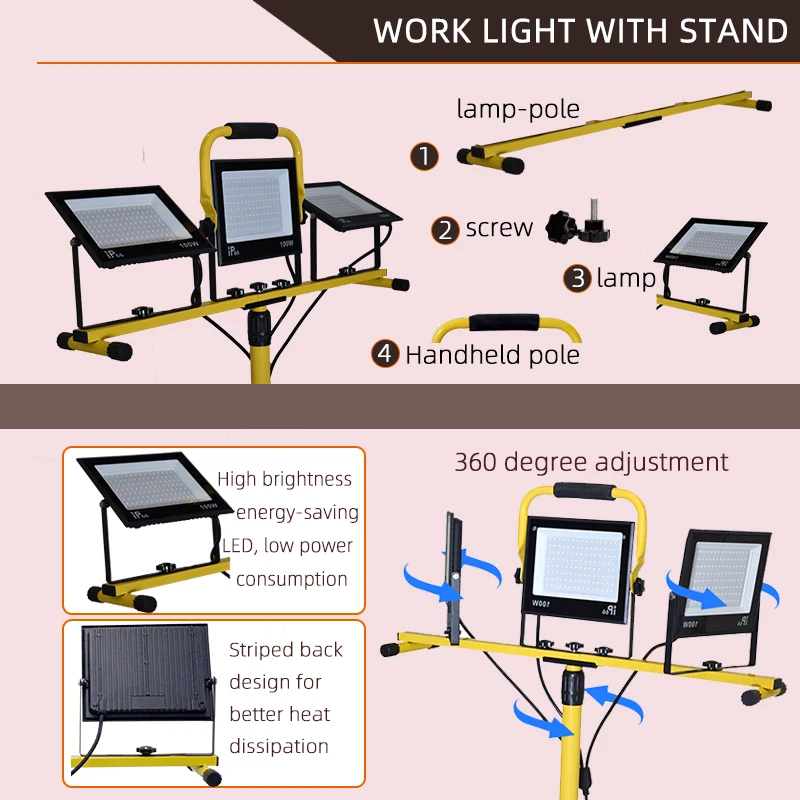 LED Work Light Work Light Portable Work Light Tripod Light Stand Portable Emergency Floodlight Waterproof Floodlight for Outdoor Camping Hiking Garage