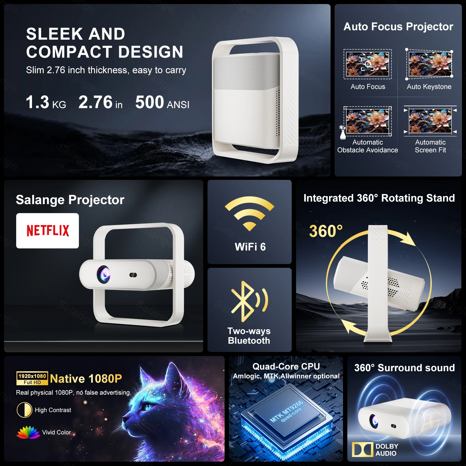 넷플릭스 인증 1080P 프로젝터 안드로이드 자동 초점 BT5.4 WIFI6 70mm 초박형 RGB 앰비언트 라이트 하이파이 스피커 홈  시네마용 - AliExpress 44
