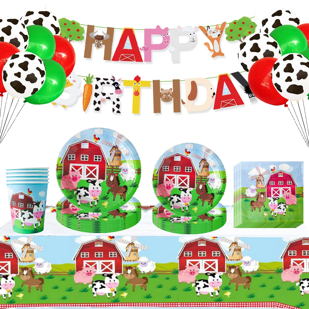 

Животная ферма, искусственное животное, украшение для вечеринки, коровы, одноразовая тарелка для чашки, флаг, скатерть, украшение для детского праздника, воздушный шар