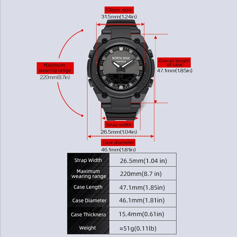 NORTH EDGE FORTRESS Men's Waterproof Sports Digital Watch with Stopwatch and World Time Function