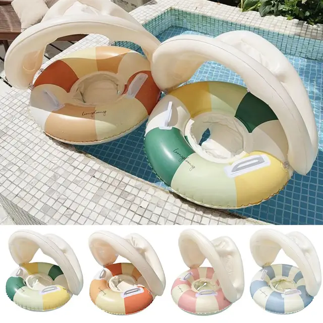 Baby Swimming Pool Floats Sun Protection Baby Swimming Pool Float Ring With Canopy Foldable Safety Seat Swim Ring Retro Floating 6