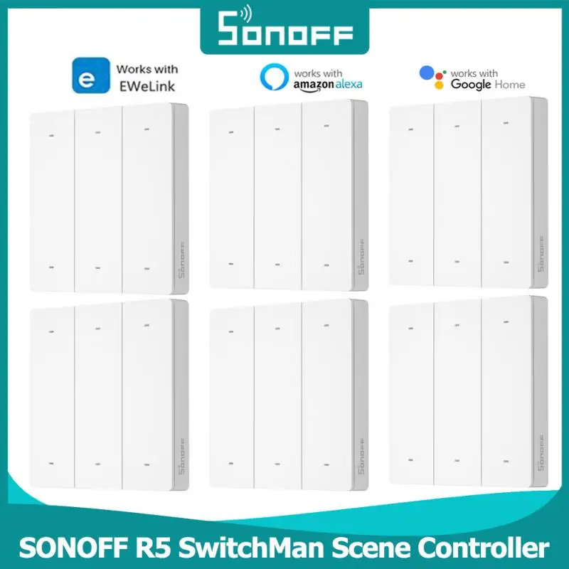 

SONOFF SwitchMan R5 Scene Controller With Battery 6-Key Free-Wiring EWeLink-Remote Control Works SONOFF M5/MINIR3 Smart Home