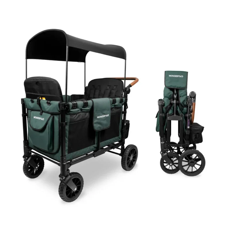 WONDERFOLD W4Quad Stroller Wagon Featuring 4 High Face-to-Face Seats with Magnetic Buckle 5-Point Harnesses and Adjustable