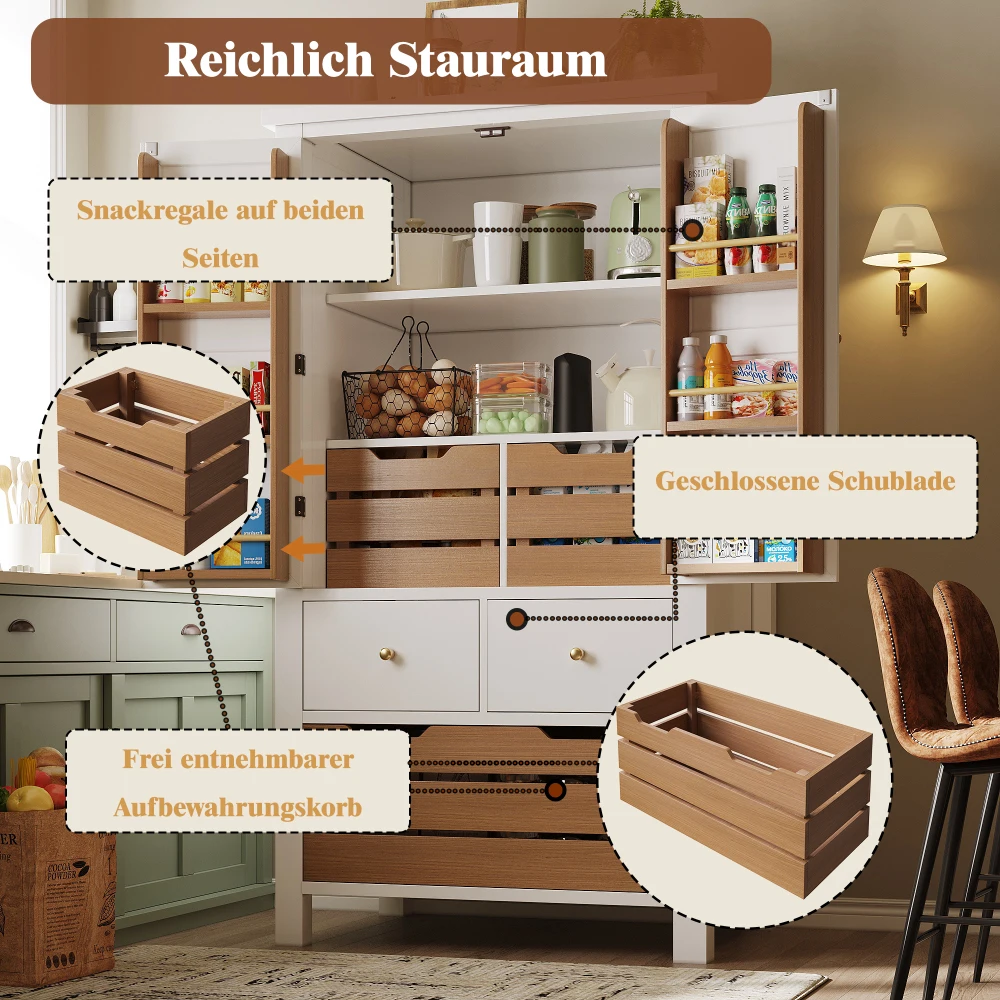 80x40x140cm Küchenschrank, Mehrzweck-Buffet, Snack-Schrank, Aufbewahrungsmöbel mit zwei Türen und fünf Schubladen, Schwarz/Weiß – Detail 19