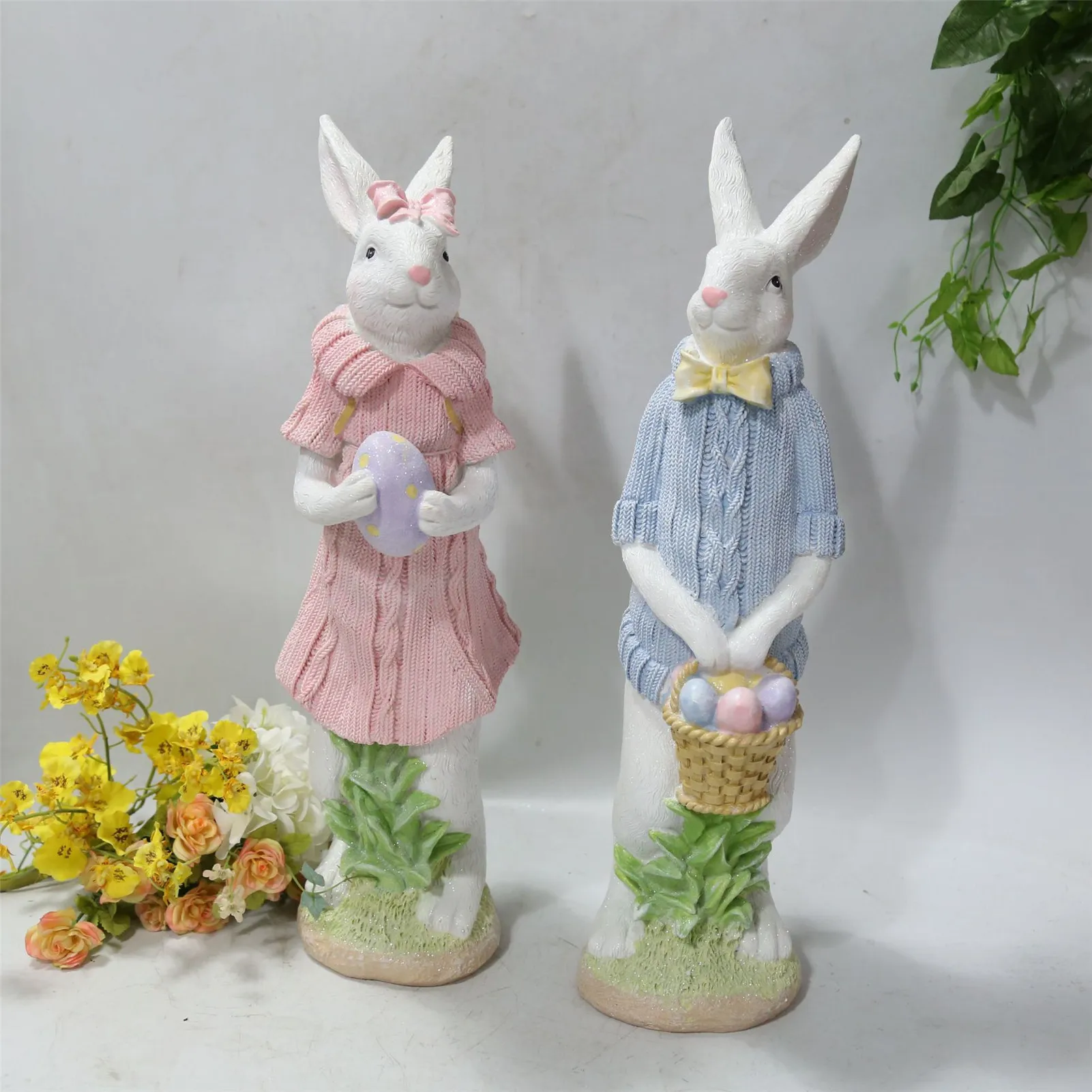 Easter Egg Bunny Rabbit Figurine Statue Spring Easter Party Decoration Accessory 