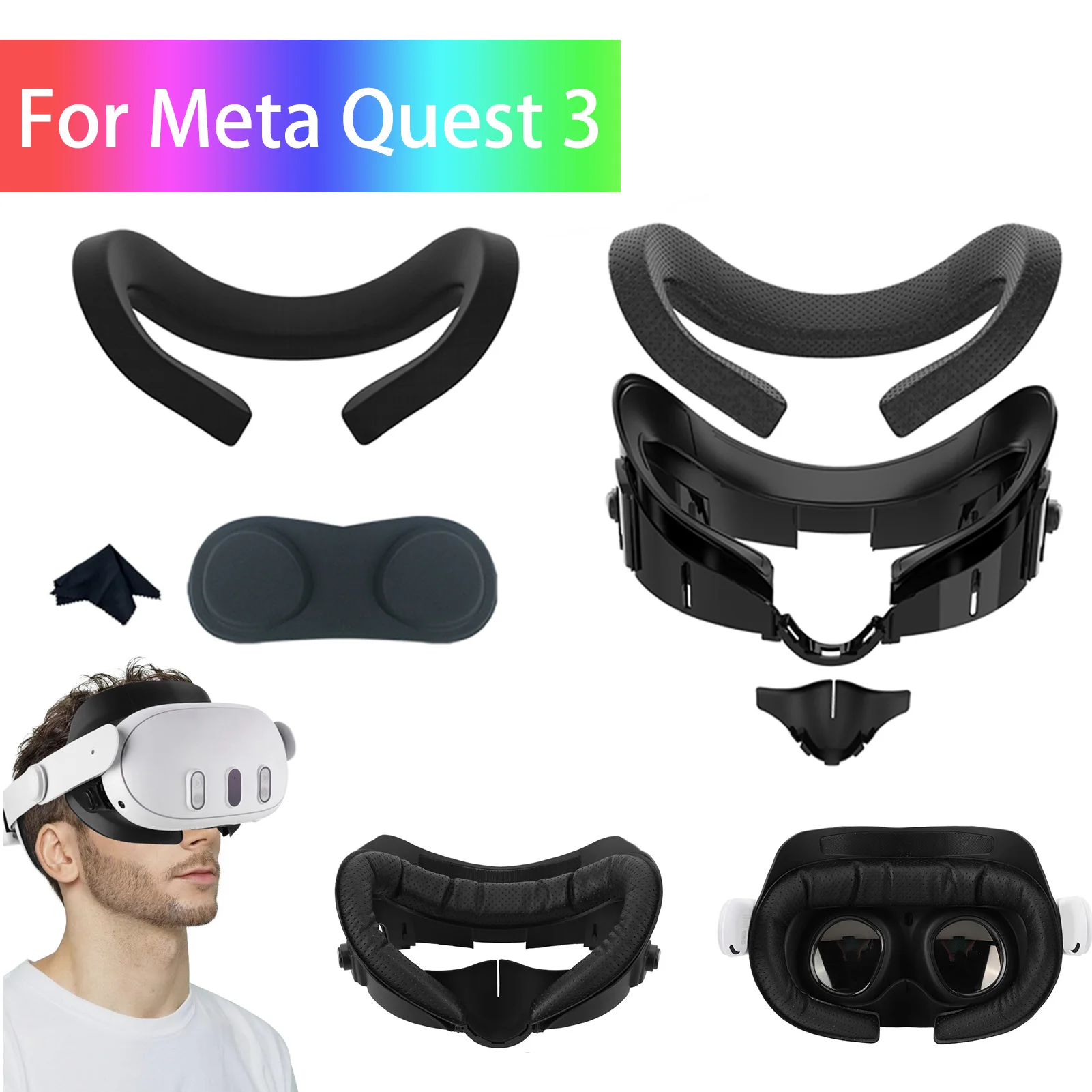 메타 퀘스트 3 VR 컴포트 키트 프리미엄 PU 가죽 페이스 마스크 커버, 아이..