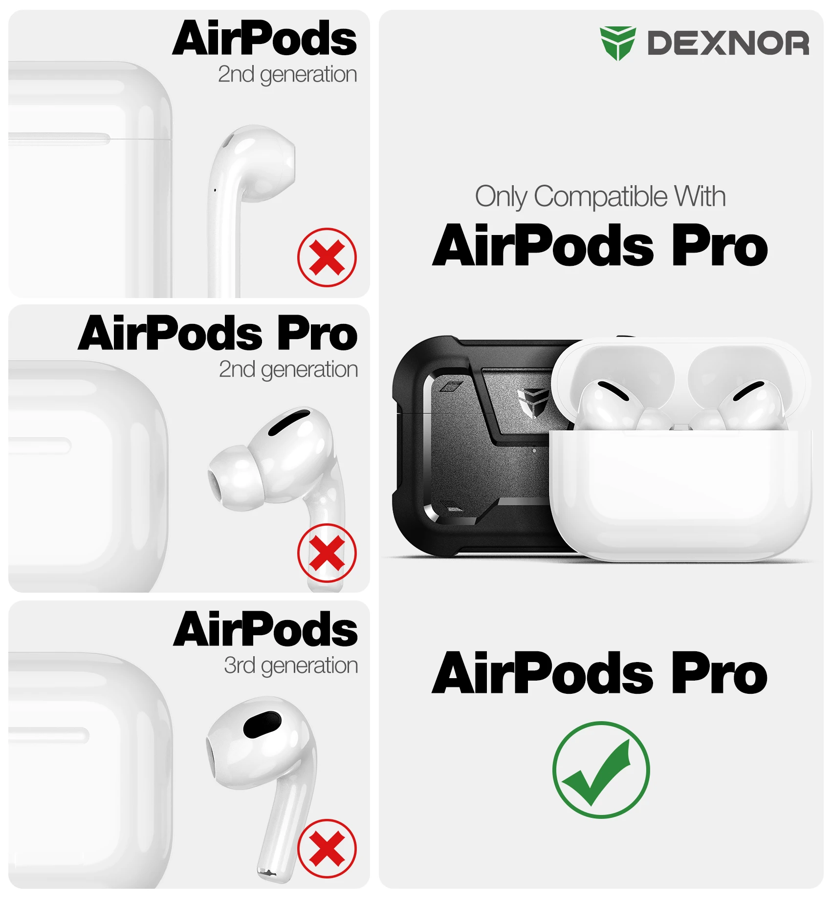 Dexnor Kompatibel mit Airpods Pro Full-Körper Robuste Schutzhülle Für Apple Airpods Pro Fall Mit Secure Lock Keychain design – Detail 8