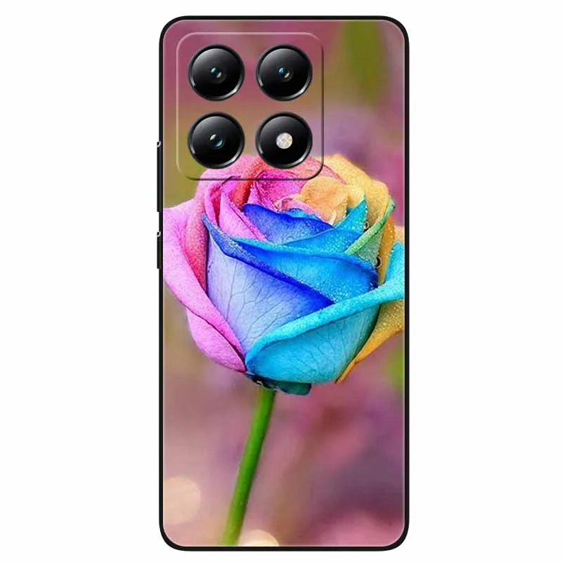 Floral Print Soft TPU Silicone Phone Cover with Black Bumpers