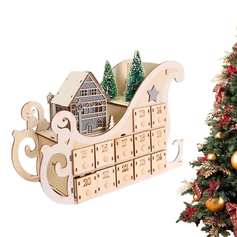 

Деревянный календарь для рождества, календарь для Адвента, деревянные календари с 24 ящиками и светодиодной подсветкой, зимние рождественские украшения