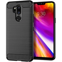 Durable Shockproof Silicone Carbon Fiber Phone Case with Brushed Texture for LG G7 Plus Thinq (Black)