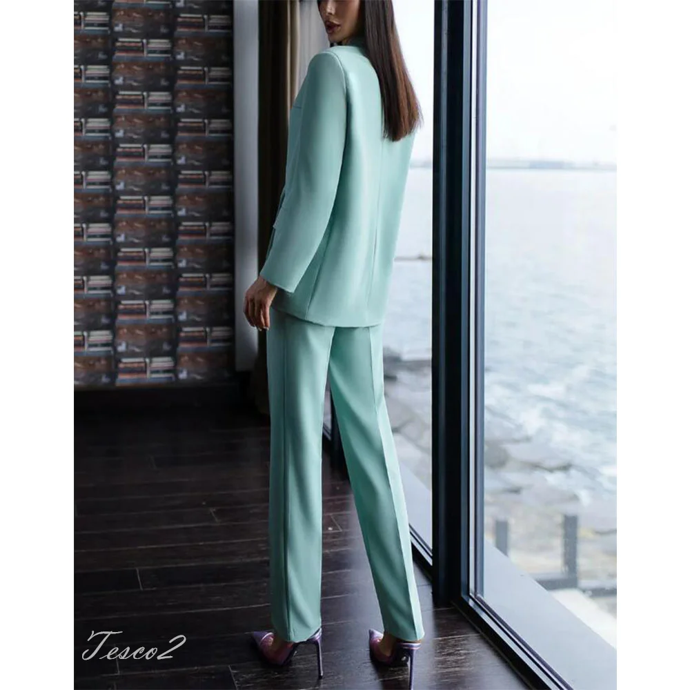 Tesco New Pants Sets For Women Elegant Double Breasted Blazer Trousers 2 Piece Formal Women's Suits For Office Lady Custom Suits