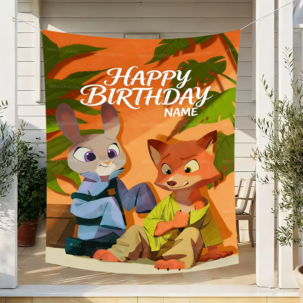 주디와 닉 배경막 Zootopia 테마 어린이 소년 소녀 생일 파티 벽 사용자 정의 이름 배경 장식 사진 촬영 소품