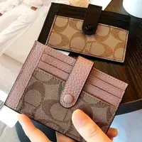 Porte-cartes ultra-fin de style monogramme, mini-portefeuille court à rabat pour femmes, appliques, porte-cartes et porte-carte d'identité, porte-cartes de crédit 1