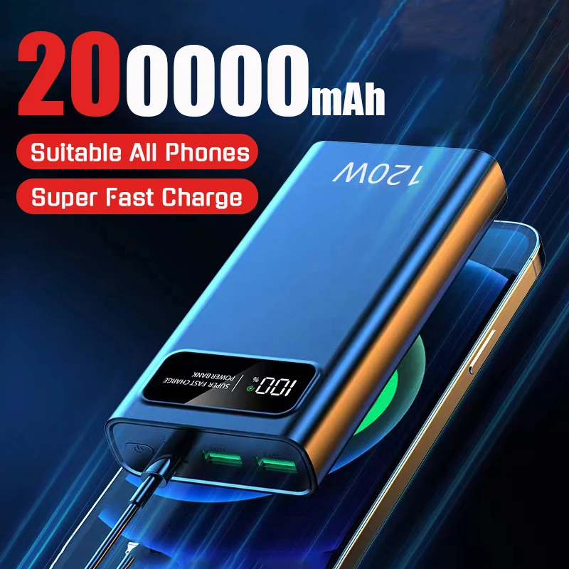 120W 200000mAh Super Fast Power Bank Charging High Capacity Portable Digital Display LED Power Bank For iPhone Samsung Xiaomi 1