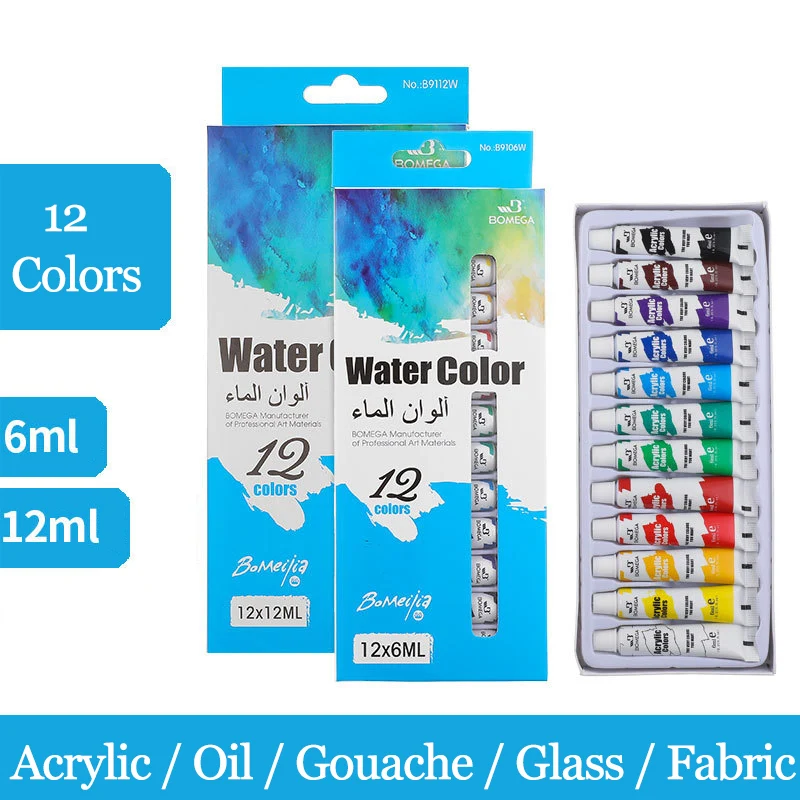 

12Colors 6ML Acrylic Paint Set Color Paint for Fabric Clothing Nail Glass Drawing Painting For Kids Waterproof Art Supplies