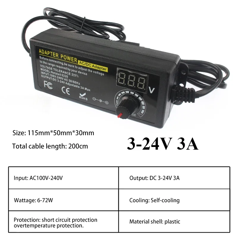 Alimentatore regolabile 3V-24V AC DC 220V 3-24V 3/5A con adattatore per schermo con adattatore di collegamento CC a 14 prese Trasformatore di illuminazione  13