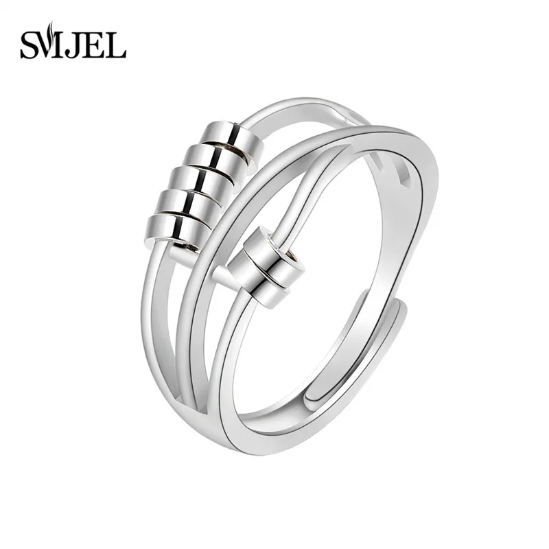 Anti Stress Anxiety Ring Fidget Spinner Rings Adjustable Women Rotating Freely Spinning Accessories Jewelry Gifts SMJEL