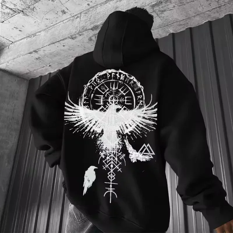 Men's Viking Eagle Printed Hooded Sweatshirt