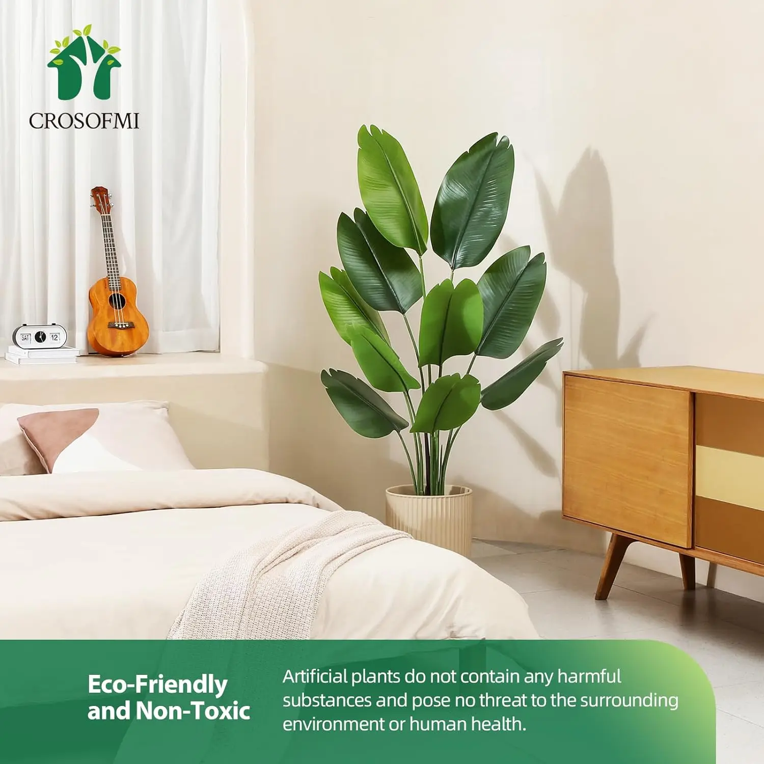 Artificial Bird of Paradise Plant 5 Feet Fake Tropical Palm Tree with 10 Leaves,Perfect Faux Plants in Pot for Indoor Outdoor