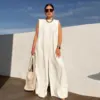 Ladies Bib Pant Suspender Trouser Summer Loose Female Women One-Piece Sleeveless Wide-Leg Rompers Overalls Jumpsuit Streetwear 1