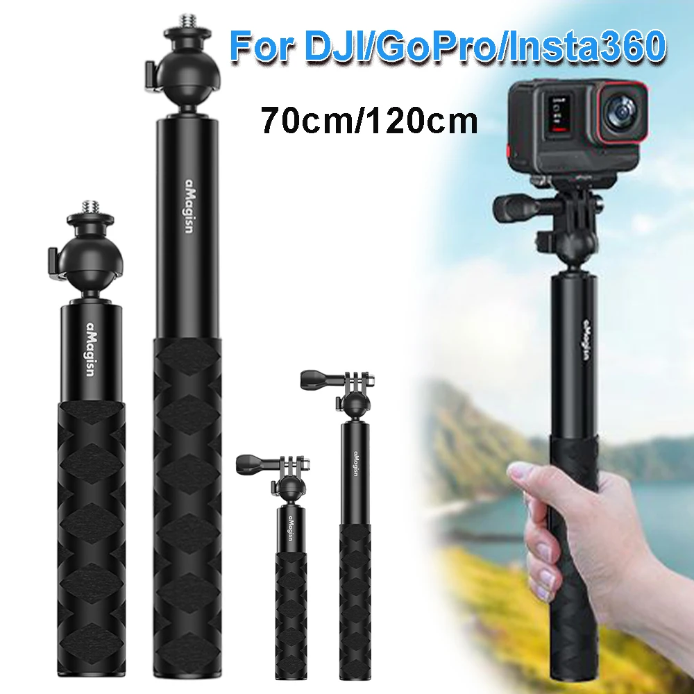 70/120cm Ball Head Selfie Stick for DJI/GoPro/Insta360 Sports Camera Extension Rod Stick Telescopic Selfie Head Ball Accessories