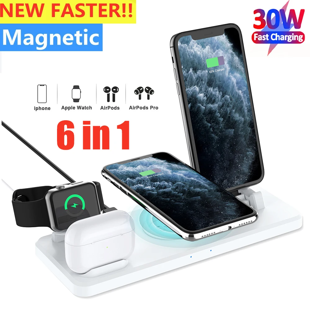 

6 in 1 15W Foldable Wireless Charging Station For iPhone 14 13 12 Pro Max Apple Watch 8/7/6 Samsung Galaxy 5/4/3 Fast Charger