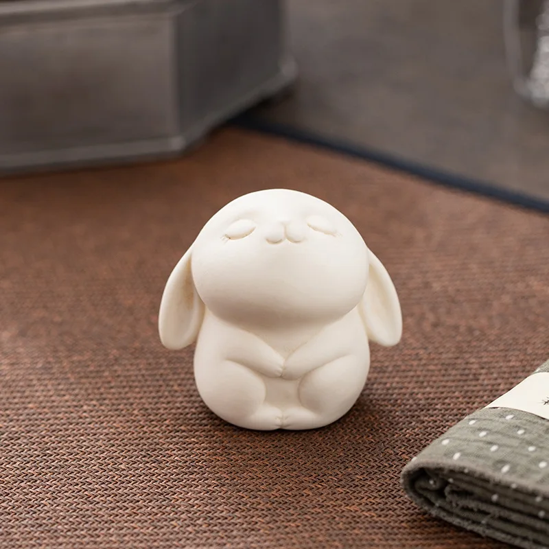 Pure White Rabbit Small Tea Pet Ceramic Fine Workmanship Animal Tea Pet Beautiful Decorative Handmade Crocodile Figurine tea pet ornaments