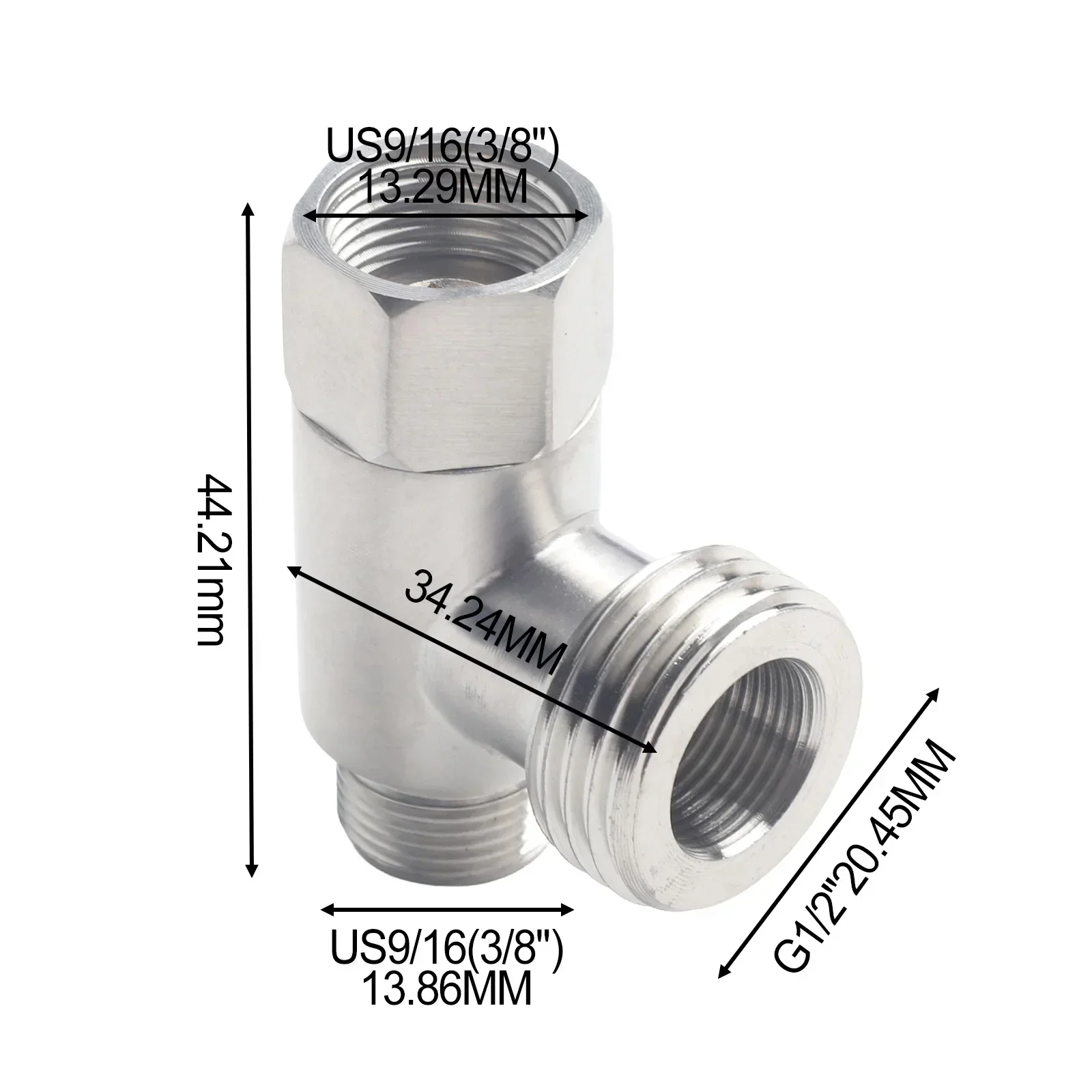 3-way Tee Connector 3/8" And 1/2" Thread Water Feed Adapter Tee Connector Stainless Steel Home Improvement Valves Parts